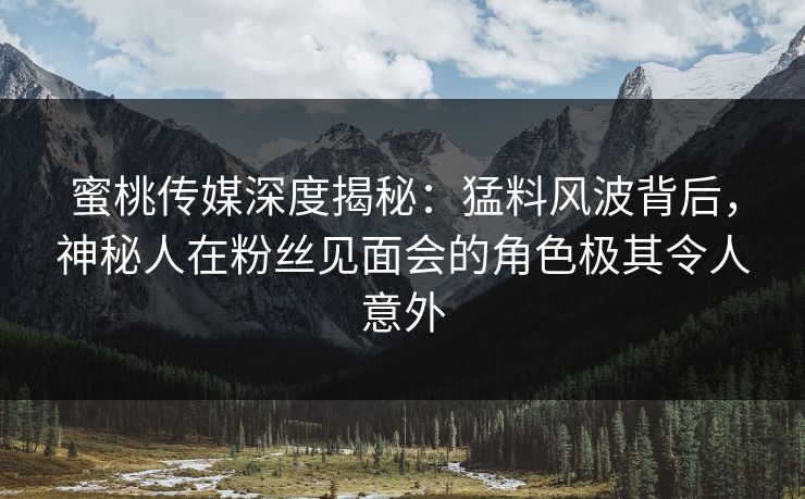 蜜桃传媒深度揭秘：猛料风波背后，神秘人在粉丝见面会的角色极其令人意外