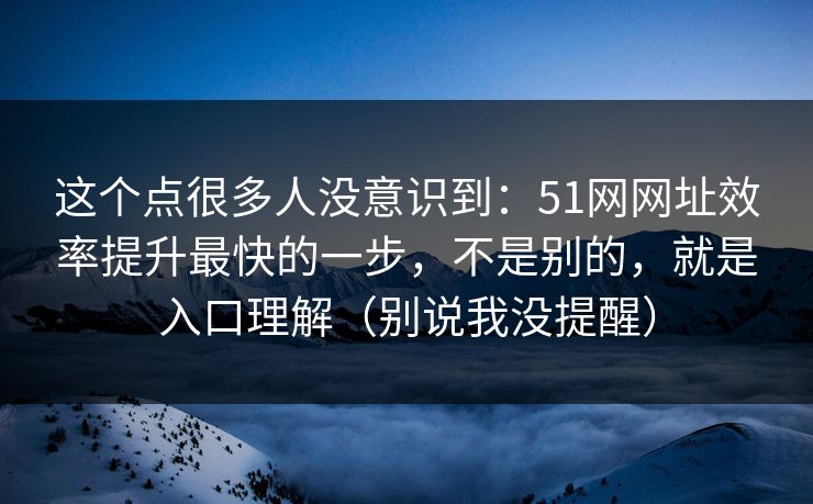 这个点很多人没意识到：51网网址效率提升最快的一步，不是别的，就是入口理解（别说我没提醒）